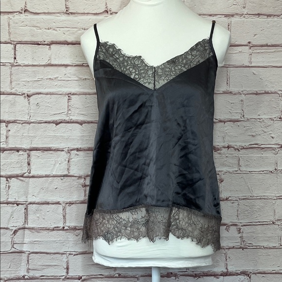 CAMI NYC 100% Silk Gray Lacy Camisole - Picture 1 of 10